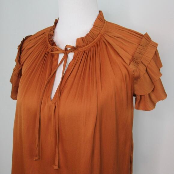 CATHERINE MALANDRINO Pleated Airflow Blouse in Rust Women's Size Small - Picture 8 of 12